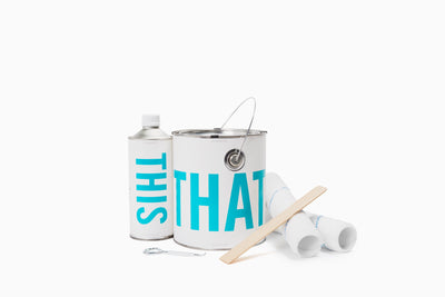 IdeaPaint Create White dry erase paint cans and kit contents